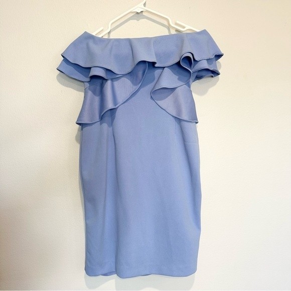 Alexia Admor Lia Ruffle Strapless Sheath Dress, Baby Blue, Size 2 - Picture 2 of 9